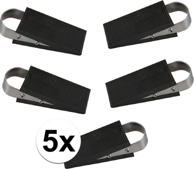Benson Set van 5 rubberen deurstoppers - wigmodel met RVS beugel - 3 cm hoog