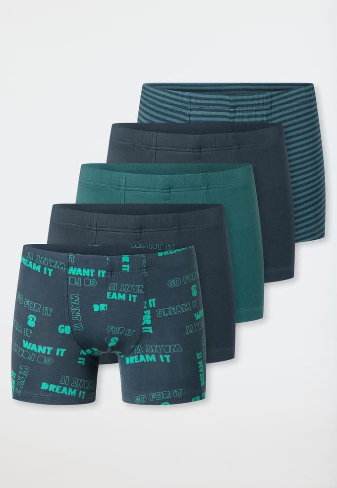 Shorts, set van 5, met streepjes donkerblauw/groen - 95/5 140