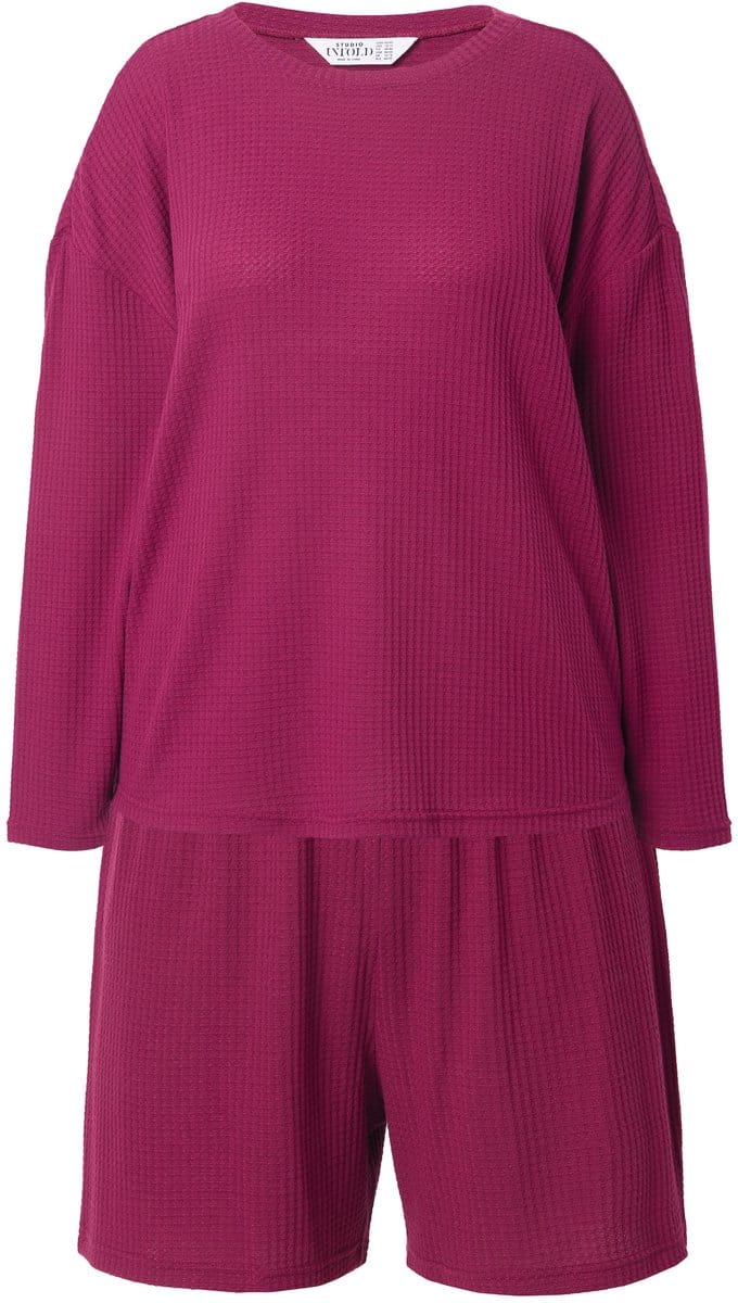 Studio Untold - Dames - Pyjama tweedelig gestructureerde jersey lange mouwen - Wijnrood - Maat 42+