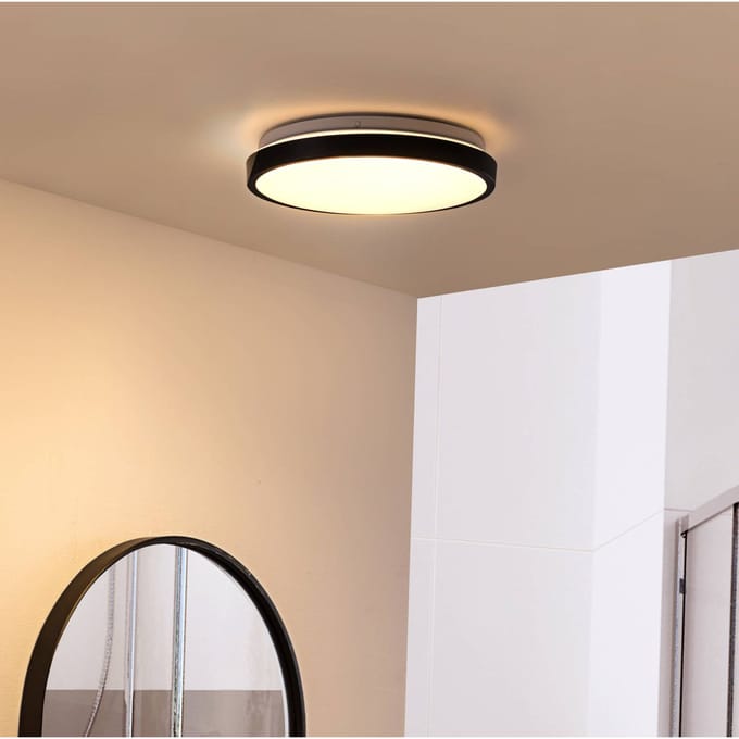 Lindby plafondlamp Medon Ø 29 cm zwart kunststof IP44