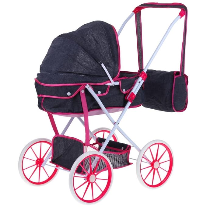 Poussette Pour Poupées Profonde Nacelle Poussette Capote Pliante Roues en Mousse