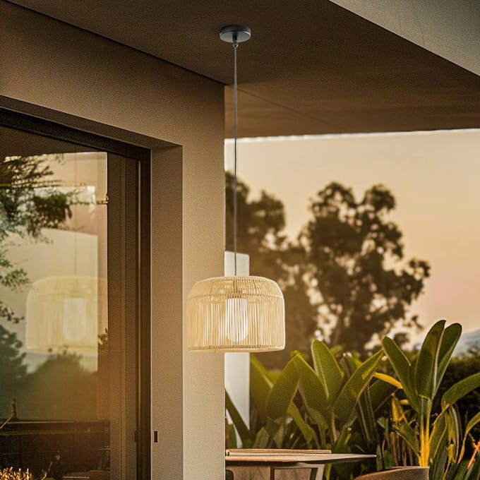 Lucande - Hanglampen - 1licht - Kunststof - H: 27 cm - E27 - kaki