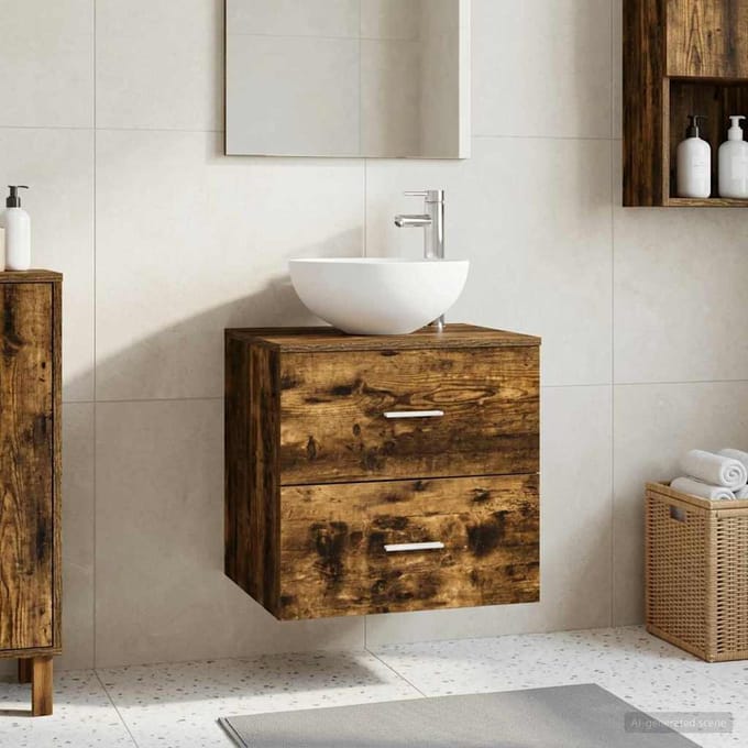 vidaXL - Wandgemonteerde - Waskom - Vanity - Gerookt - eiken - 49,5 - x - 35 - x - 63 - cm