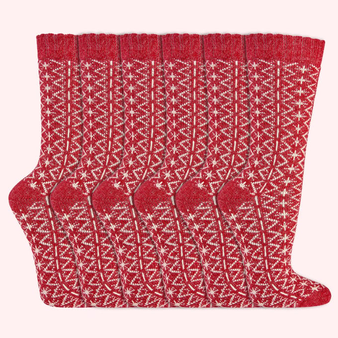 Wollen Sokken | Dames sokken | Folklore | Kleur: Rood | Maat: 35-38 / 39-42 | 6 paar