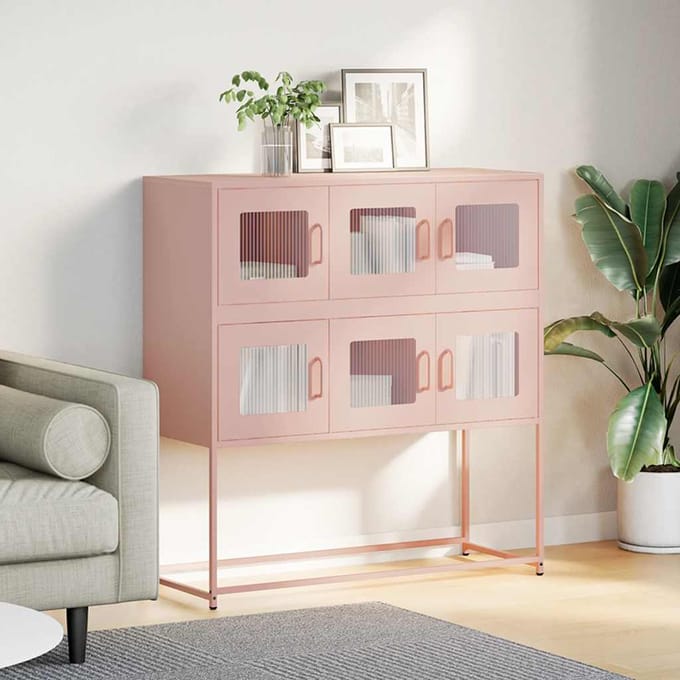 vidaXL - Dressoir - 100,5x39x107 - cm - koudgewalst - staal - roze