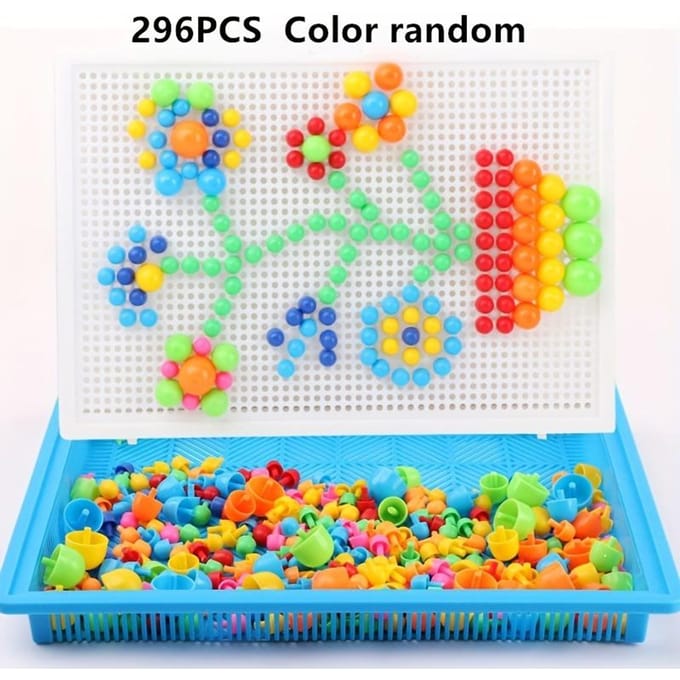 Pegboard Kit Leren-Gericht STEM Speelgoed Creatieve DIY Bouwblokken met Levendige Kralen & Stoppers Interactieve Puzzel blue