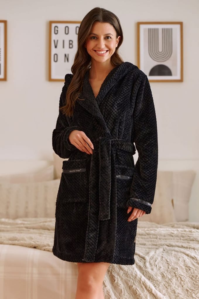 Doctor Nap Badjas Fleece Dames | Zwart SWW.5208 2XL