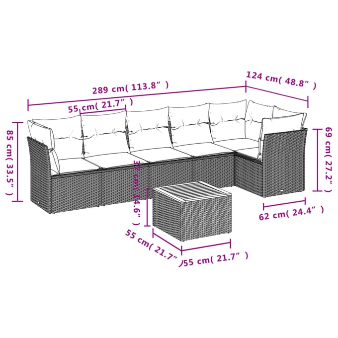 vidaXL - 7-delige - Loungeset - met - kussens - poly - rattan - grijs