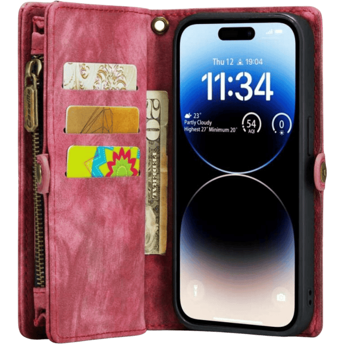 Caseme iPhone 14 Pro Vintage Portemonnee Hoesje Rood