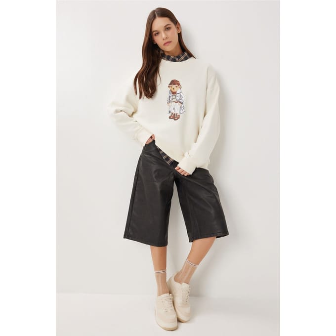 Overmaatse Crewneck Sweater met Printdetail