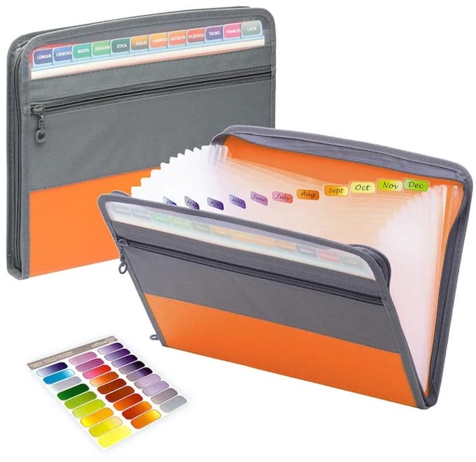 WiseGoods Premium A4 Projectmap Met Ritssluiting 13 Vakken - Uitvouwbare Documentenmap Met Tabs - Sorteermap Draagbaar - Oranje