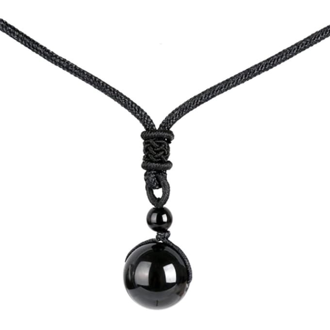Verstelbare leren Heren Ketting met Obsidiaan Kettinghanger