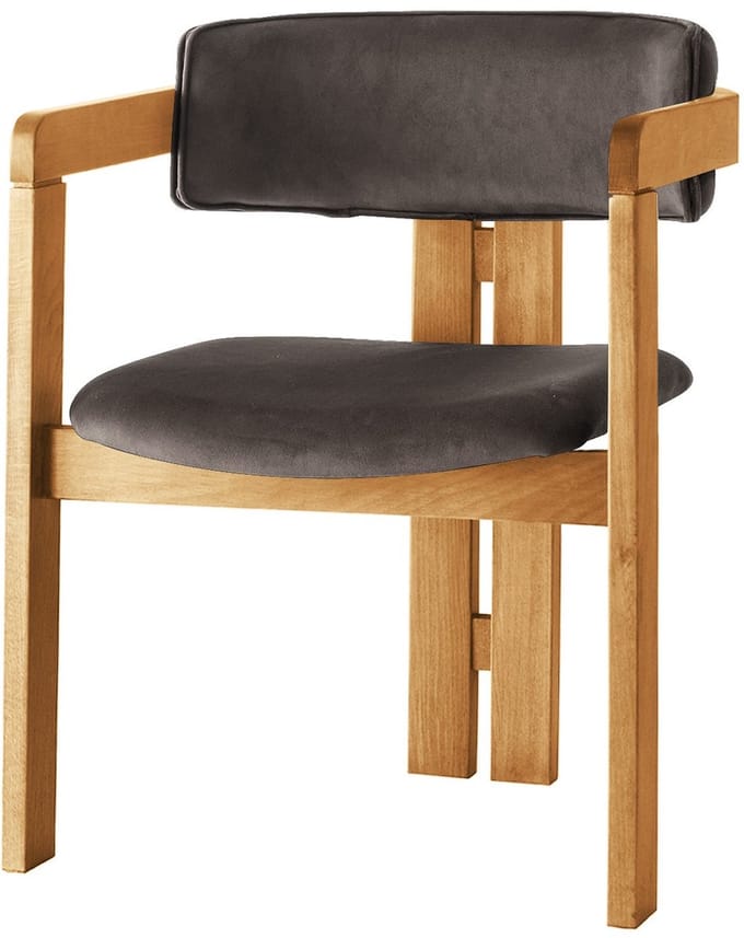 Asir - Stoel - Eik, Antraciet - 100% HOUT, FLUWEELSTOF / MULTIPLEX - 58 x 76 x 49 cm