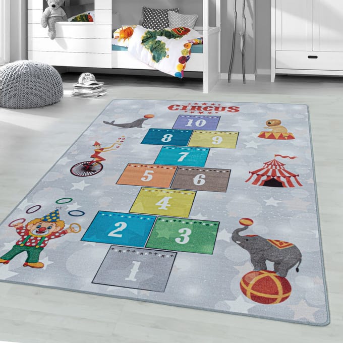 Flycarpets Kindervloerkleed - Hinkelspel- Grijs 100x150 cm
