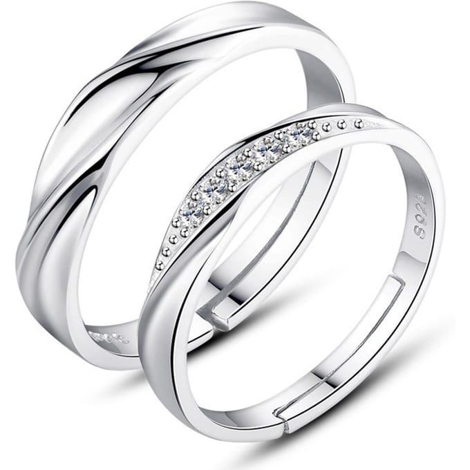 2 stuks Open Ring Set Modieuze Koperen Elegante Stijlvolle Koppel Open Ring Kit voor Feest Dating white