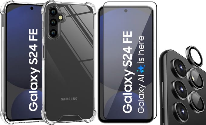 Hoesje geschikt voor Samsung Galaxy S24 FE - Screenprotector Volledig Dekkend Glas & Camera Protector - Shockproof Transparant