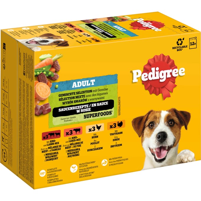 Pedigree Maaltijdzakjes Multipack - Dubbelpak: Gemengde selectie in saus (4 soorten) 24 x 100 g