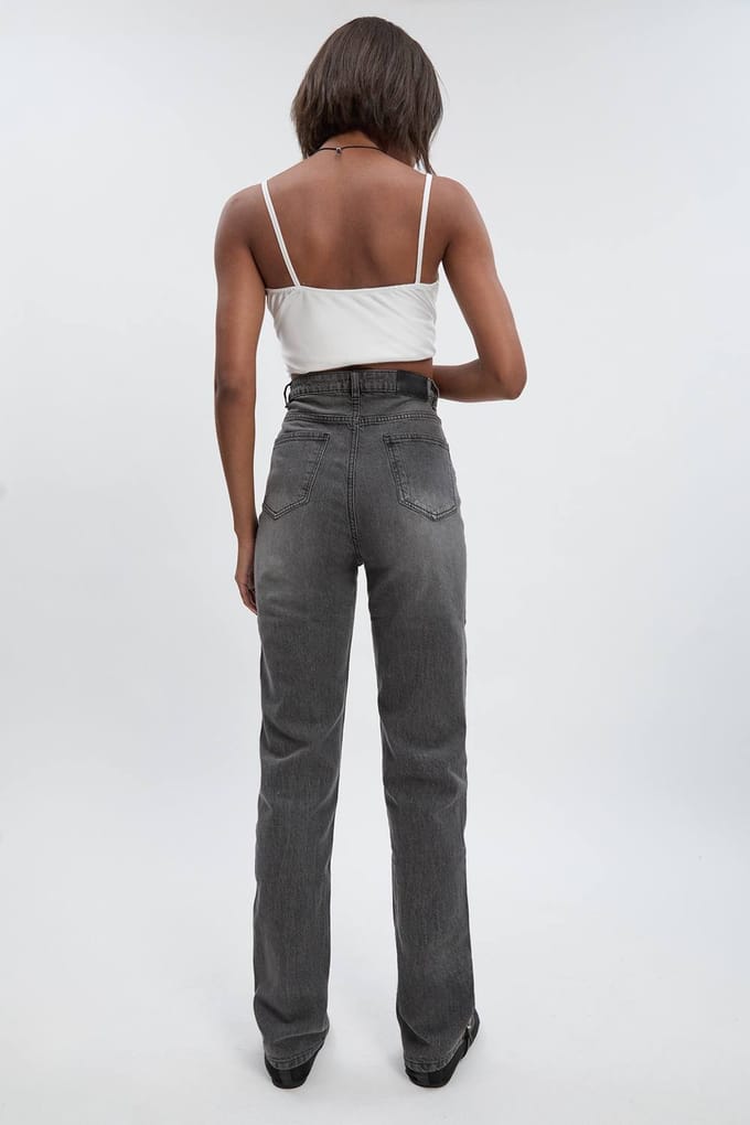 boohoo Dames Hoge Basic Slim Fit Jeans | Mid Grey | Maat: 8/36L