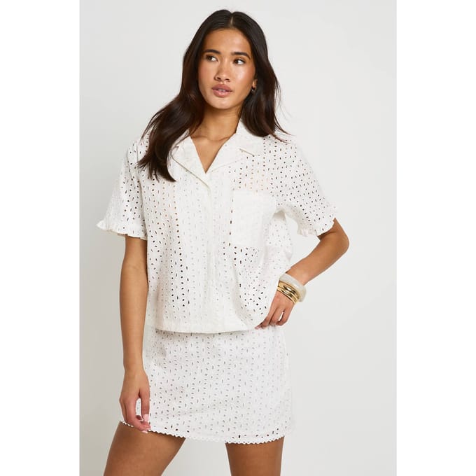 boohoo Dames Broderie Boxy Minirok | White | Maat: 8