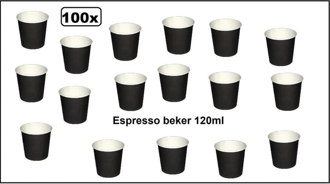 100x Beker espresso karton zwart 120ml - Espresso - Koffie thee chocomel soep drank water beker karton