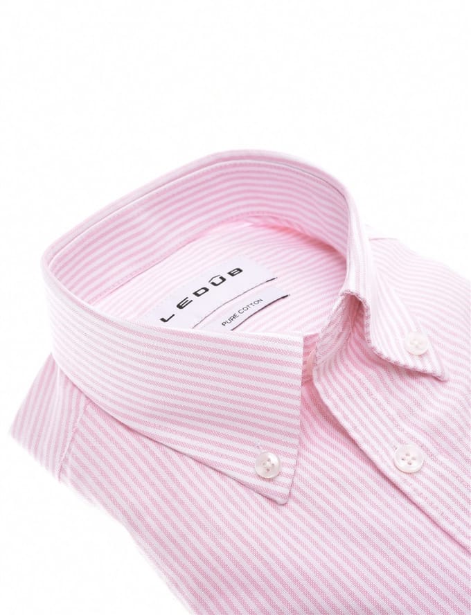Overhemd Ledub roze katoen Modern Fit gestreept met borstzak
