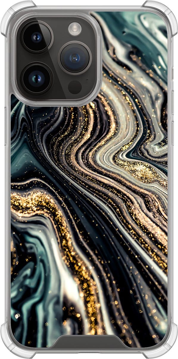 Shockproof hoesje - Geschikt voor iPhone 14 Pro Max - Marmer swirl - Extra sterke case - TPU/polycarbonaat - Marmer - Multi, Transparant