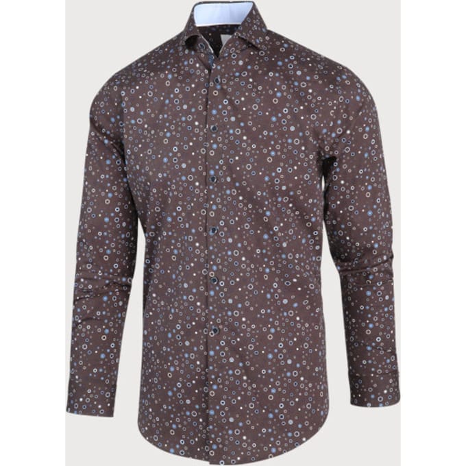 Blue Industry Bruin blauw stippenprint overhemd |
