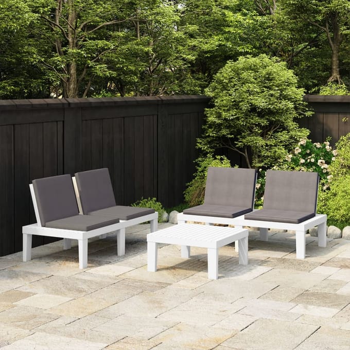 vidaXL - 3-delige - Loungeset - met - kussens - kunststof - wit