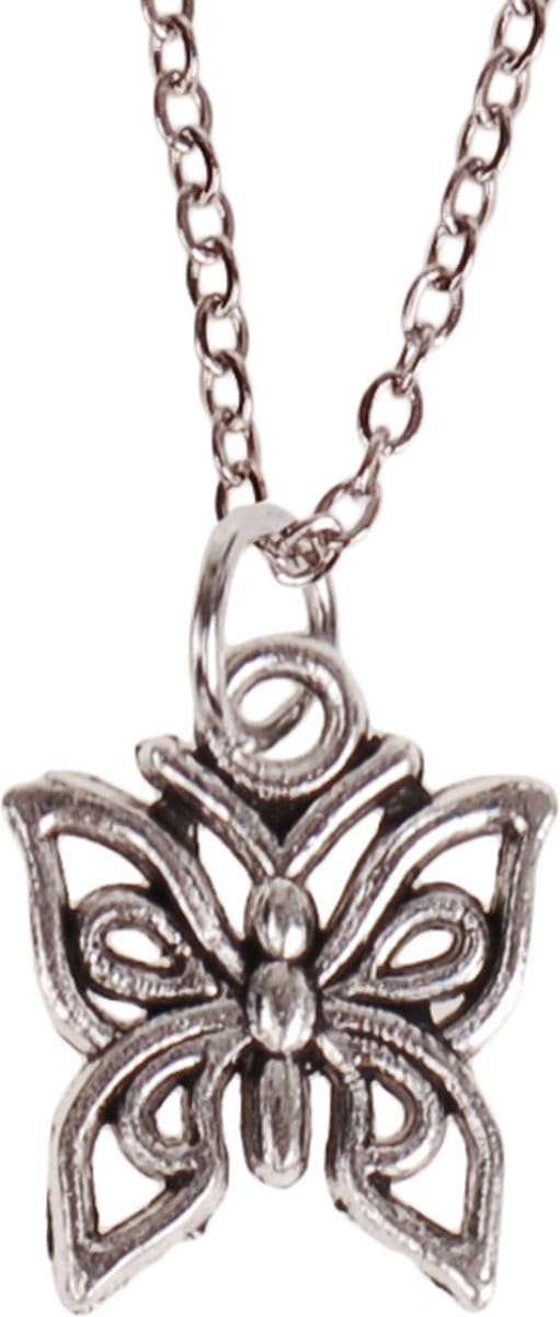Ketting 55cm - Hangertje Vlinder zilverkleurig 1,2cm