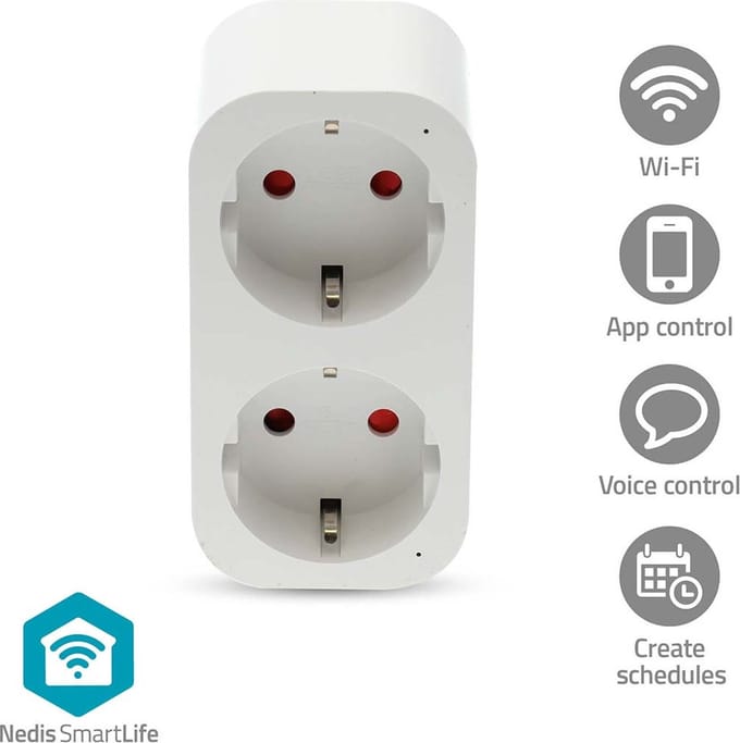 Nedis SmartLife Slimme Stekker – Smart Plug – 2 Wegs – WiFi – Met Energiemeter – 3680W – iOS / Android – 1 Stuk – Wit