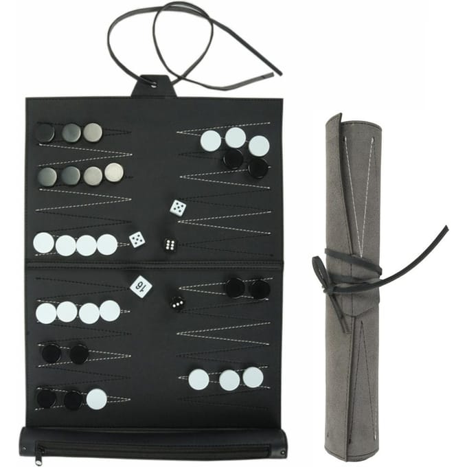 Backgammon Portable avec Plateau d'Échecs en Cuir PU Plateau de Backgammon Pliable Cadeaux de Voyage gray