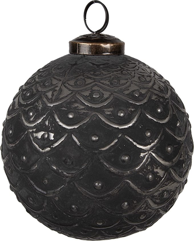 Clayre & Eef Kerstbal Overig Ø 10x10 cm Zwart Grijs Glas Kerstballen