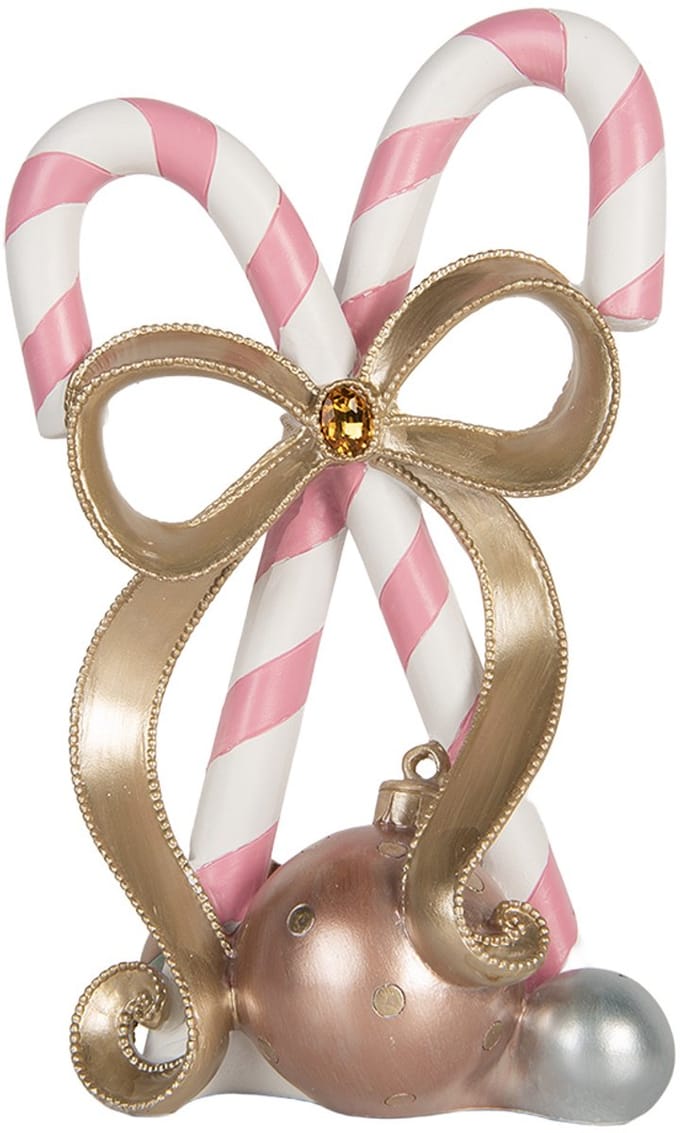 Clayre & Eef Kerstdecoratie Beeld Zuurstok 19x14x30 cm Roze Kunststof