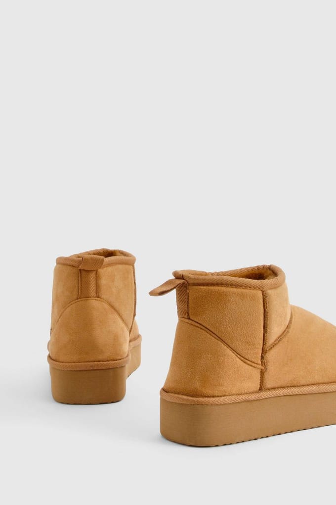 boohoo Dames Platform Cosy enkellaarsjes | Chestnut | Maat: 8
