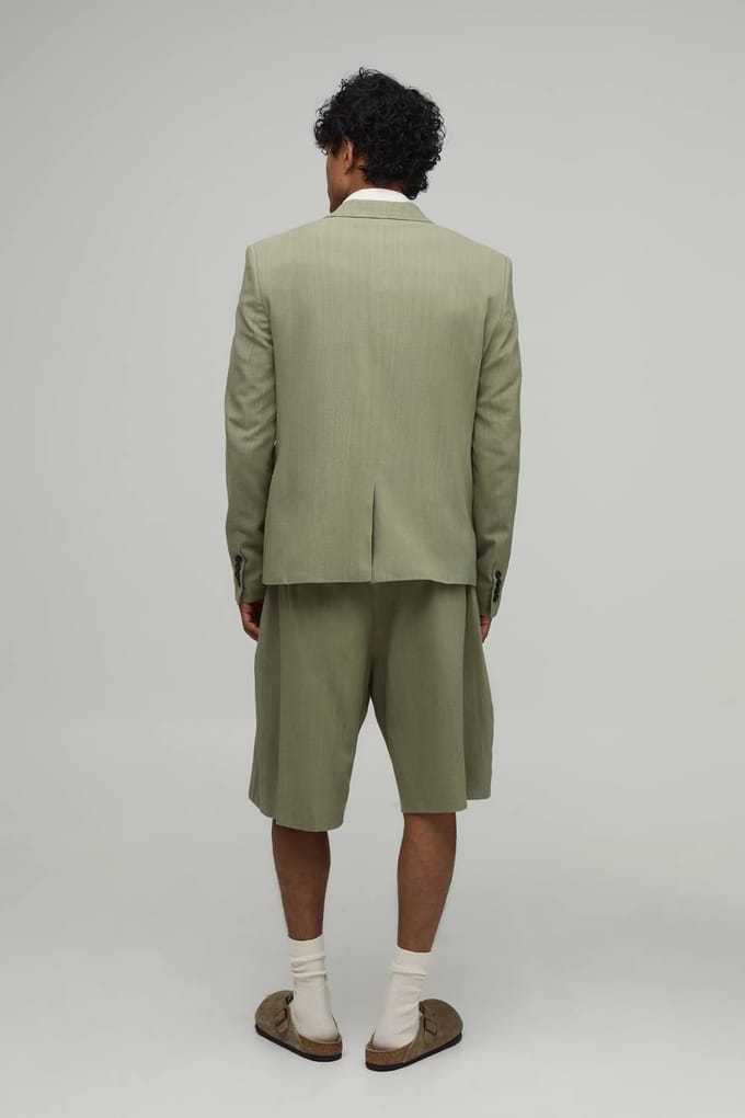 Linnen-look Wide Fit Plooifront Getailleerde Jorts | Olive | Size 36