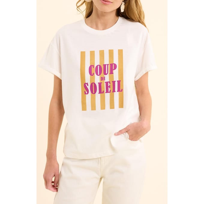 ICode White T-shirt With Message On Stripes Sunburn Größe: XL | Hemden Outlet | Damen | Weiß