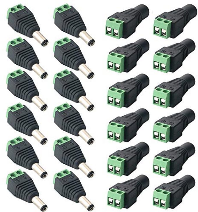12 Paar 5,5 x 2,1 mm DC Stekkerverbinders voor 12V/24V Power Adapters