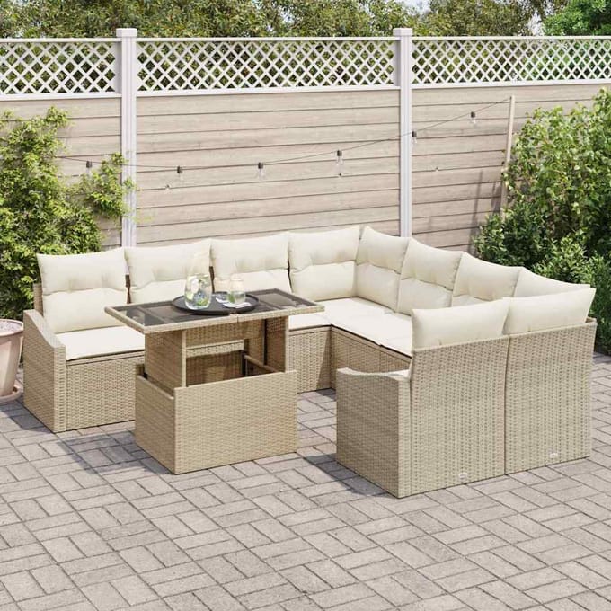 vidaXL - Tuinbank - Set - 9 - st - Beige - en - Crème - poly - rattan