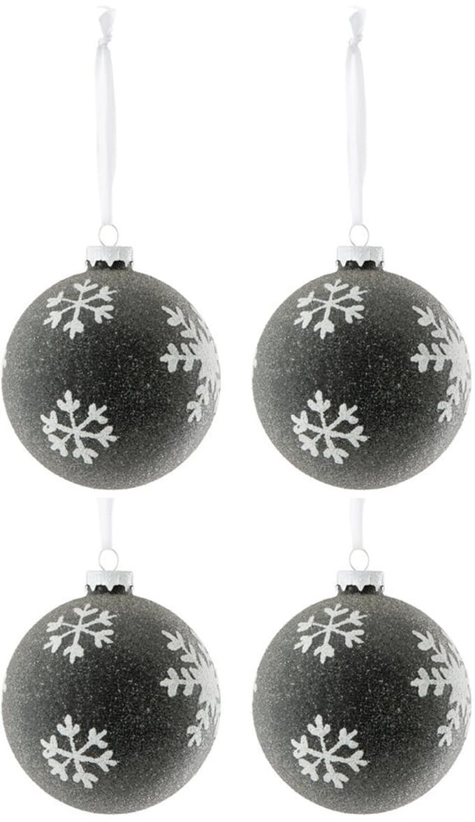 4 x Kerstballen Sneeuwvlok Glas Grijs wit J-Line