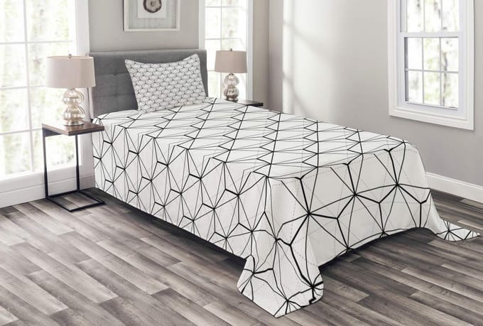 ABAKUHAUS Geometrische bedsprei Set – 170x220 cm – Zwart/Wit