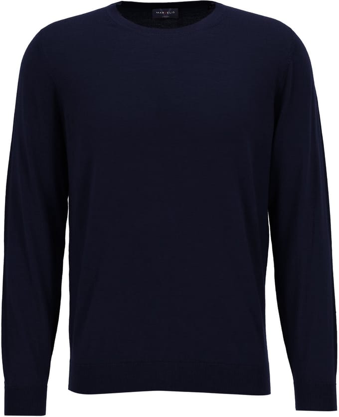 MARVELIS heren trui wol - O-hals - donkerblauw