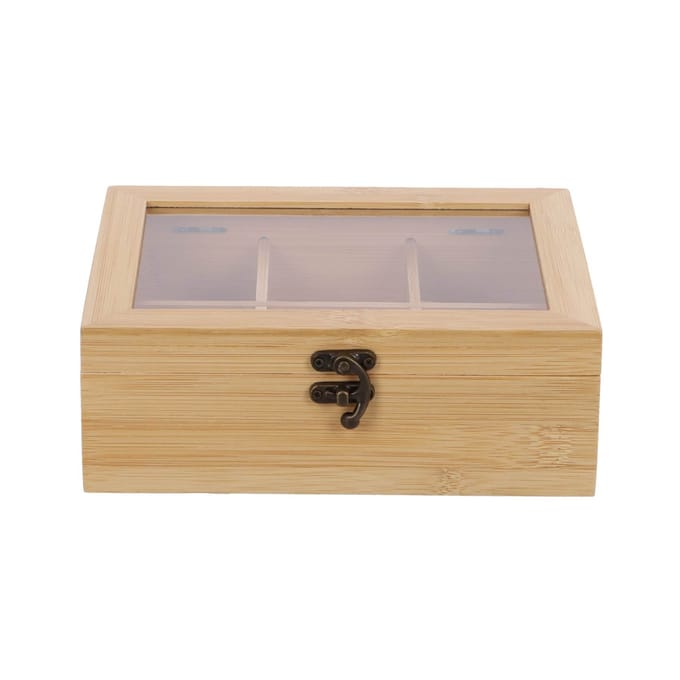 Excellent Houseware Theedoos - 6 vaks - naturel - bamboe hout - 21 x 16 x 7 cm - theekist