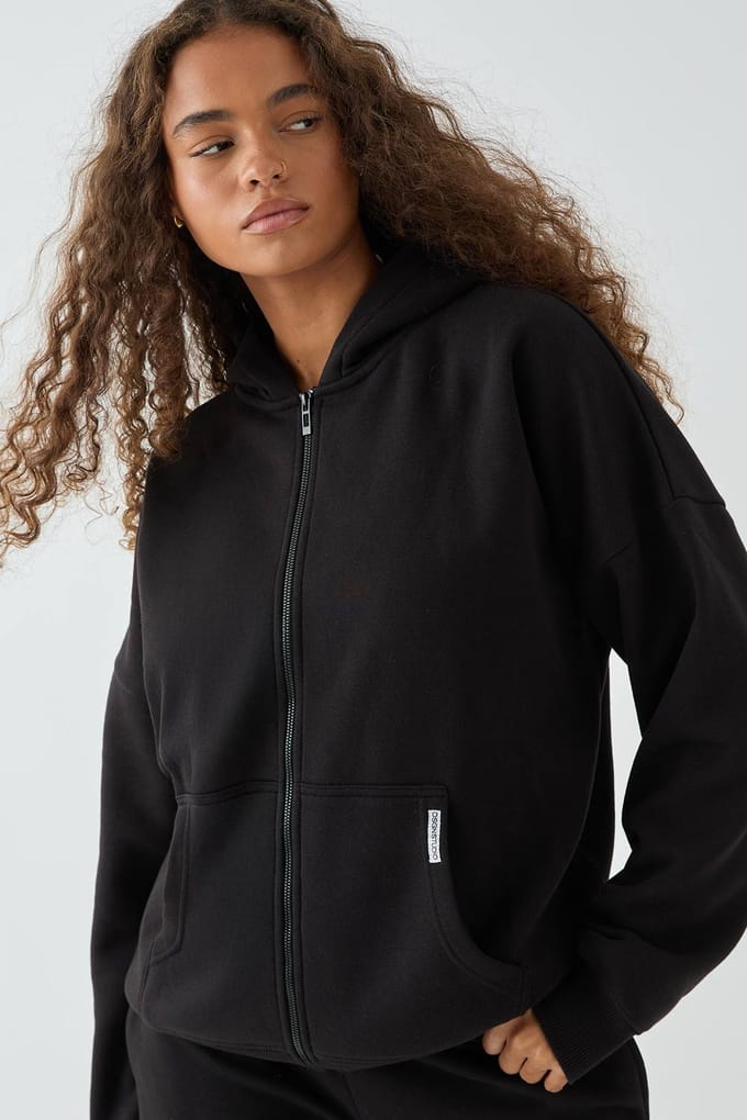 Dames DSGN Studio Oversized Zip Through Hoodie | Zwart | Maat: XS