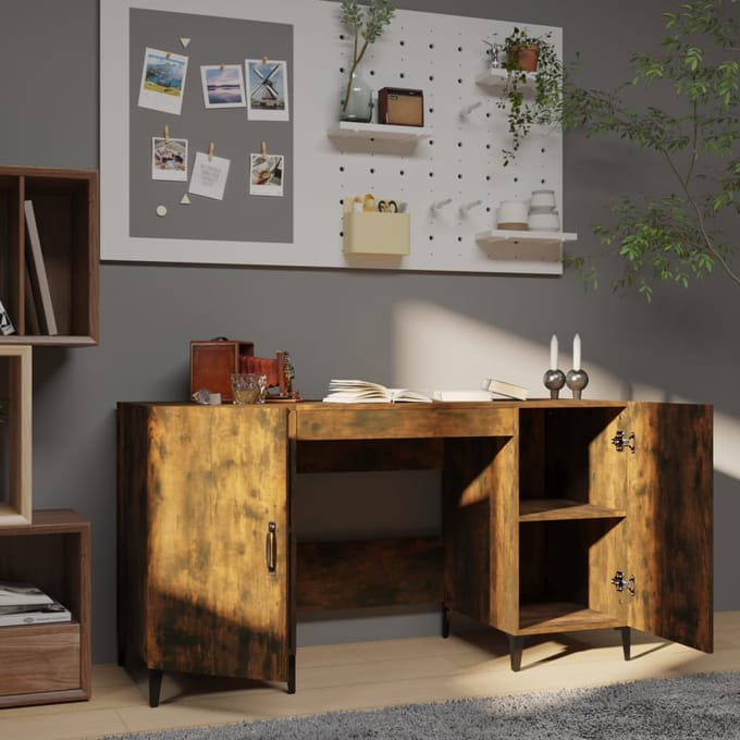 vidaXL - Bureau - 140x50x75 - cm - bewerkt - hout - gerookt - eikenkleurig