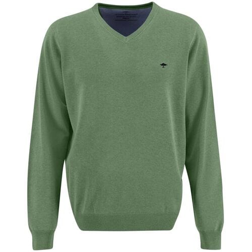 Fynch-Hatton Trui V-Neck Fine Knit Cotton Spring Green / male