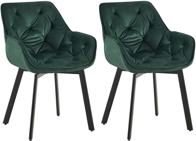 CLP Antigo Set van 2 eetkamerstoelen - Met armleuning - Metalen frame - Velvet - Fluweel/groen