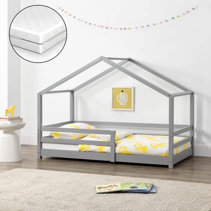 Kinderbed Knätten grenen met matras 70x140 cm lichtgrijs