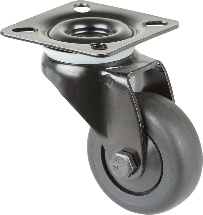 Zwenkwiel D.50mm Trgf.50kg w.plaat kogel.rubber.zwart BS ROLLEN