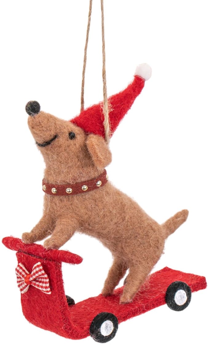 Hond op step vilten kersthanger - Sass & Belle