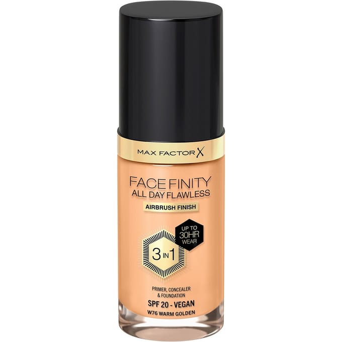 Max Factor Facefinity All Day Flawless 3 in 1 Vegan Foundation 30ml (Various Shades) - W76 - WARM GOLDEN